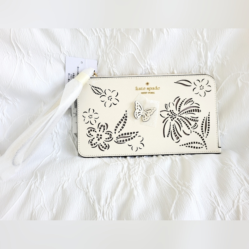 Kate Spade White Butterfly Floral Wristlet